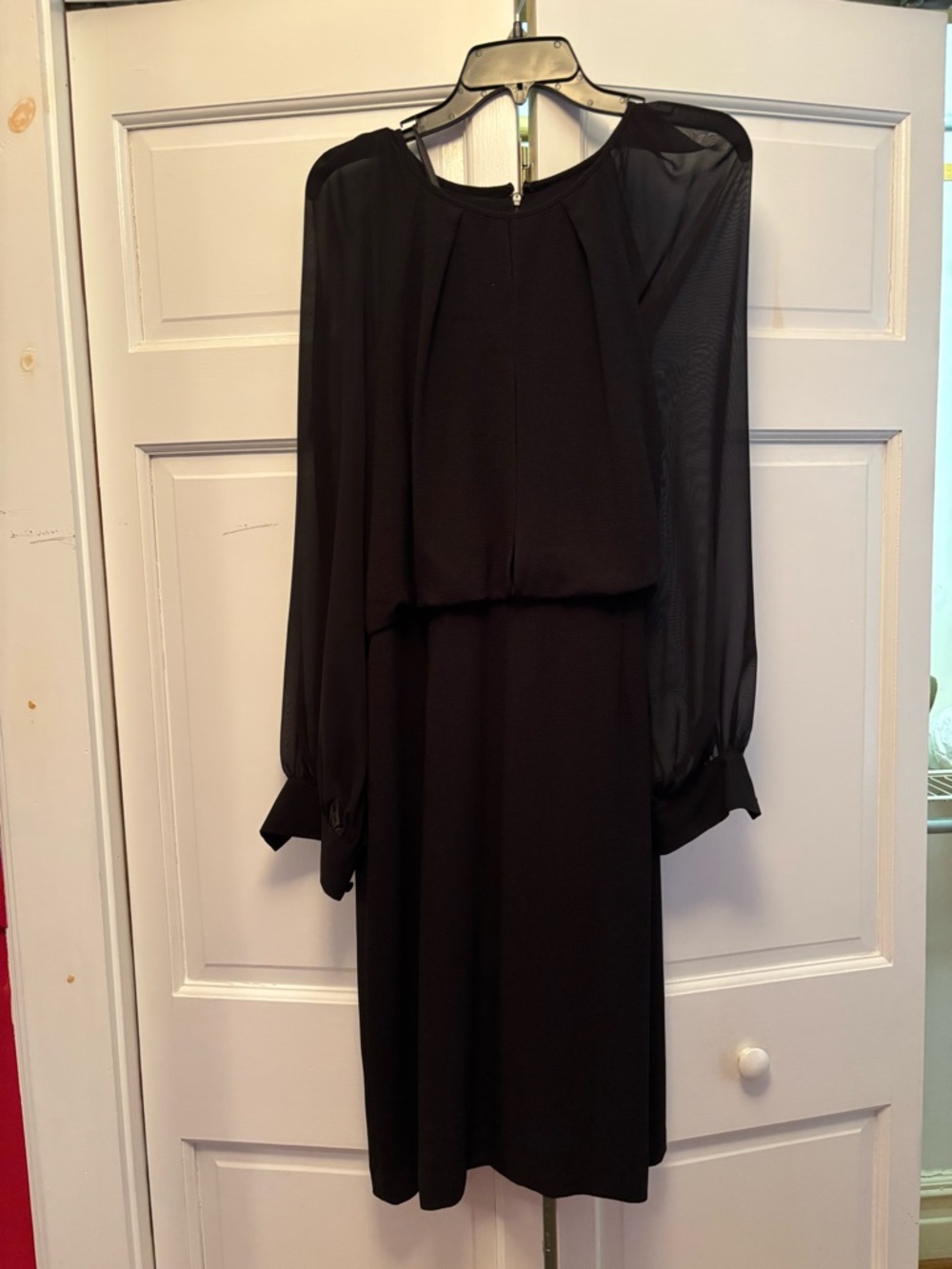 Adrianna Papell Black Long-Sleeve Sheer Overlay Midi Dress